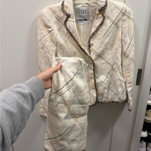 Moschino Women's Cream Blazer and Skirt with Colorful Stripes